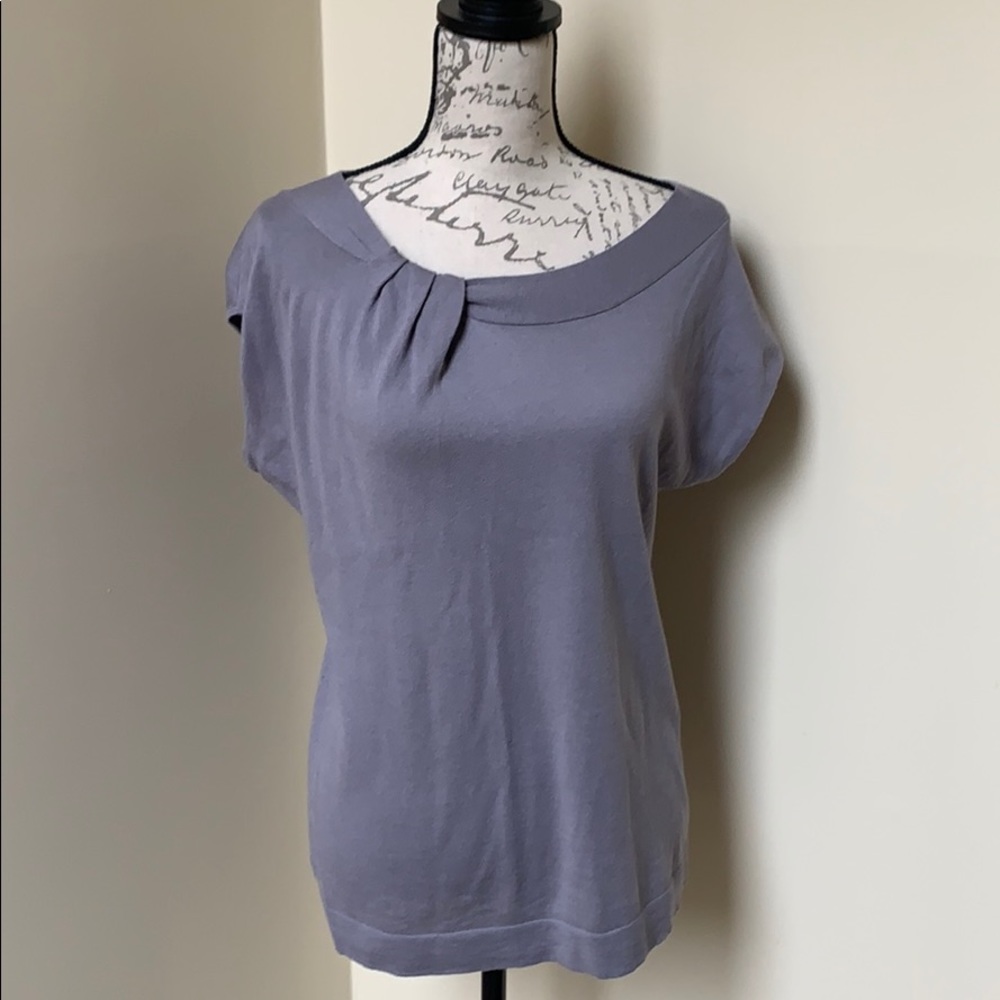LOFT Scoop Neck Short Sleeve Sweater Top in Lavender Gray